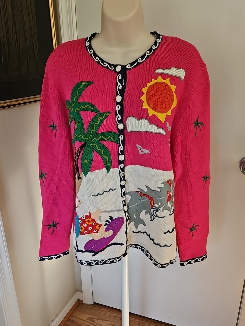 Vintage Designers Original Studios Joy Tropical Christmas Cardigan Size L